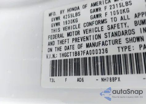 2015 Honda Accord Ex-L from USA, damaged, VIN 1HGCT1B87FA000336